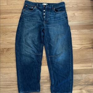 Madewell Dark Blue Darted Barrel Leg Jean